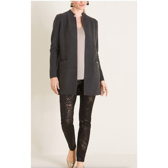 CHICOS NWT Petite Coated Animal-Print Fly-Front Black Gold Jeggings // 6 Petite - Picture 14 of 15